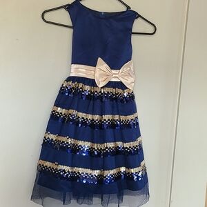 Navy blue and gold Sequins party dress Christmas or pageant size 8